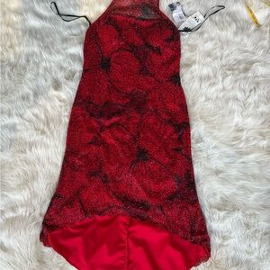 Andretta Donatella dress red silk beaded halter vintage
abstract roses party S M